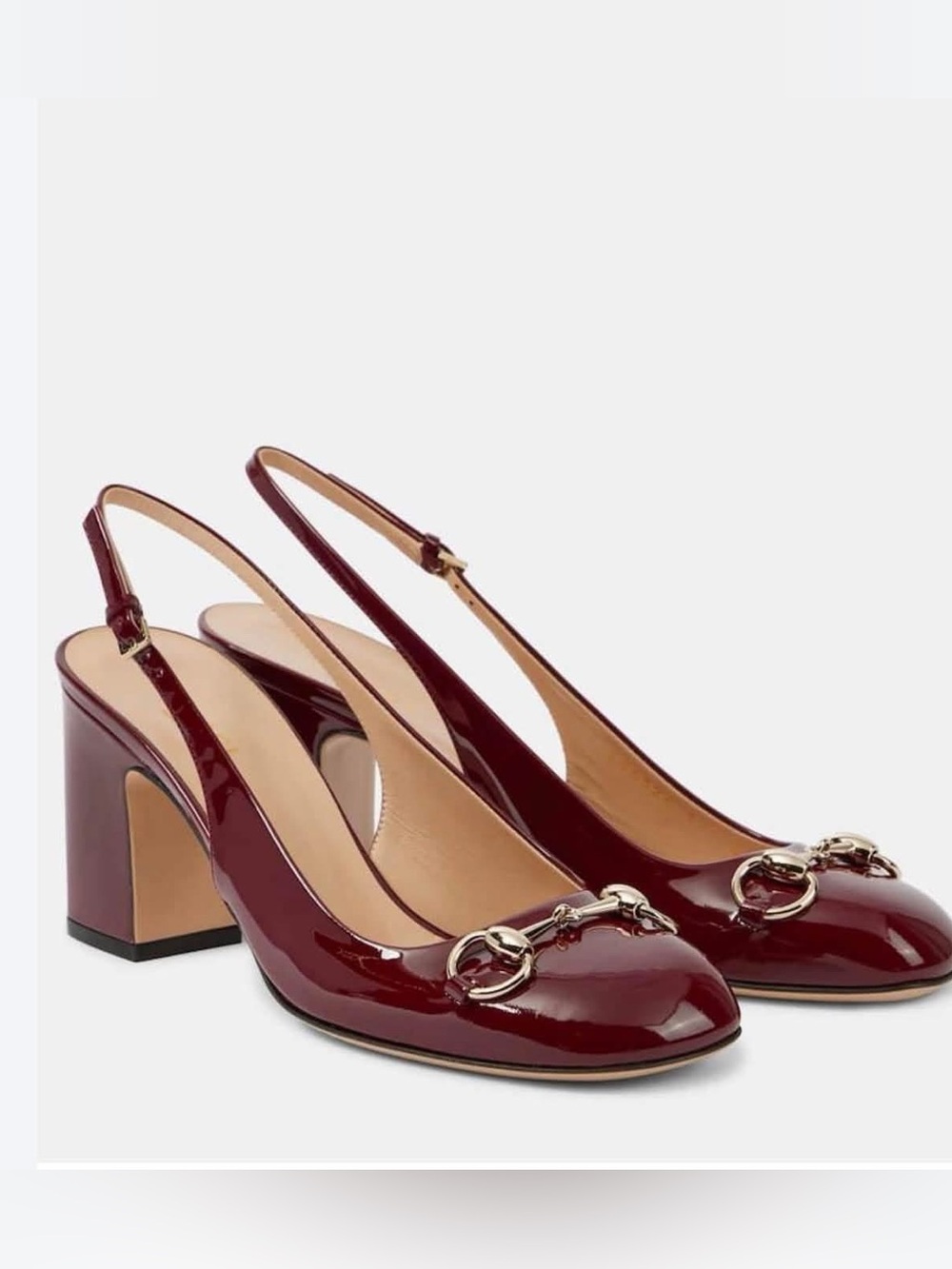Gucci Women's Burgundy Patent Slingback Pumps with Gold Hardware
